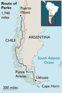 Map of the route of the linked national parks